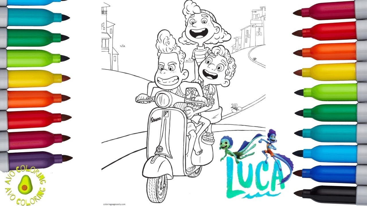 Disney pixar luca coloring pages coloring luca alberto and giulia
