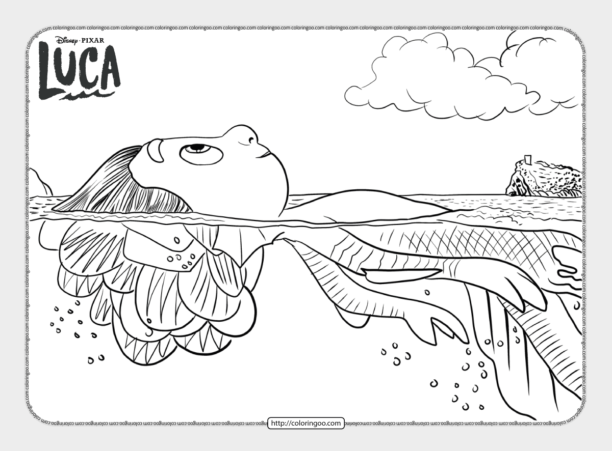 Printable sea monster luca coloring sheet