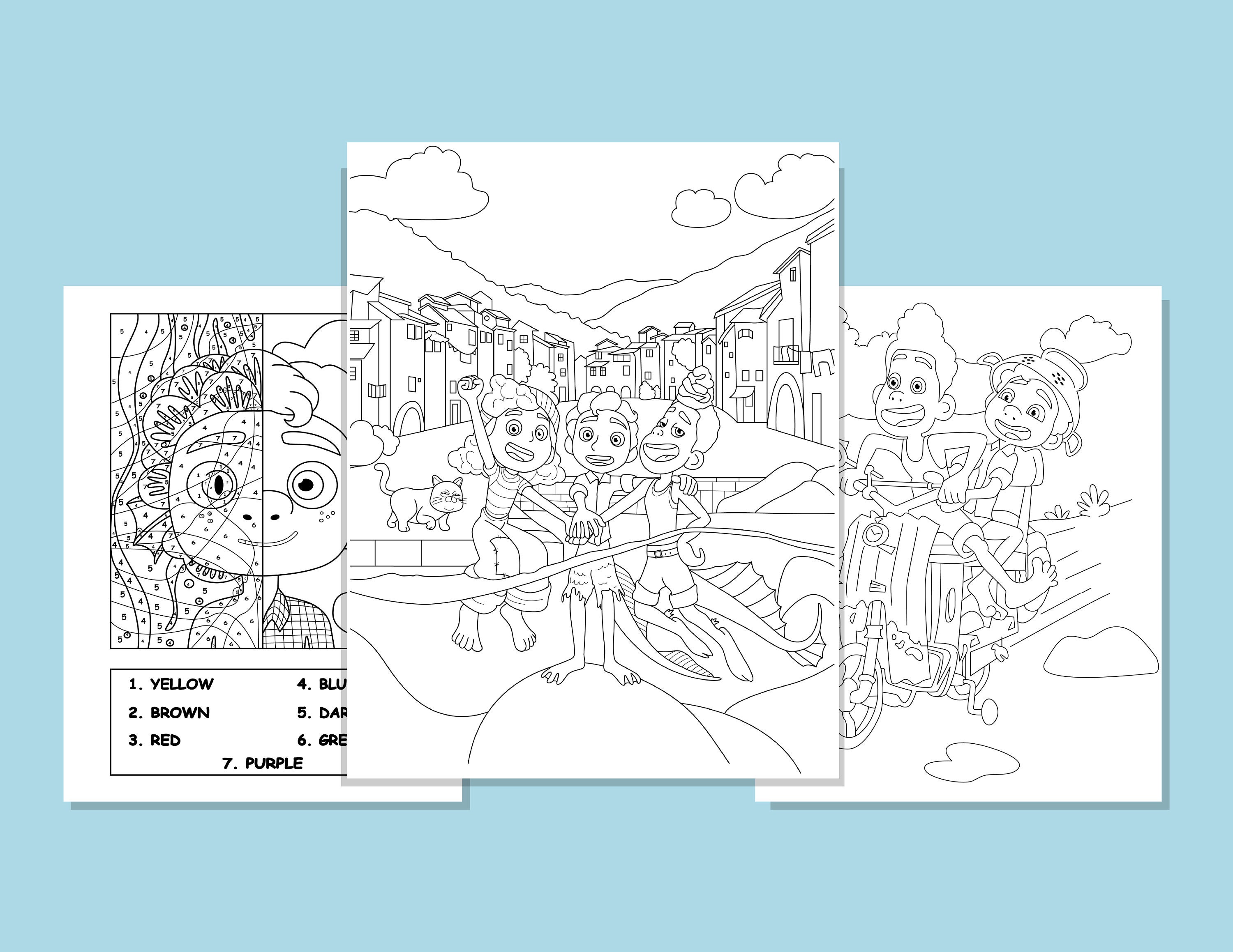 Luca coloring pages for kids printablegiulia alberto and luca pdf coloring pages for kids cartoon digital pdf file print and color download now