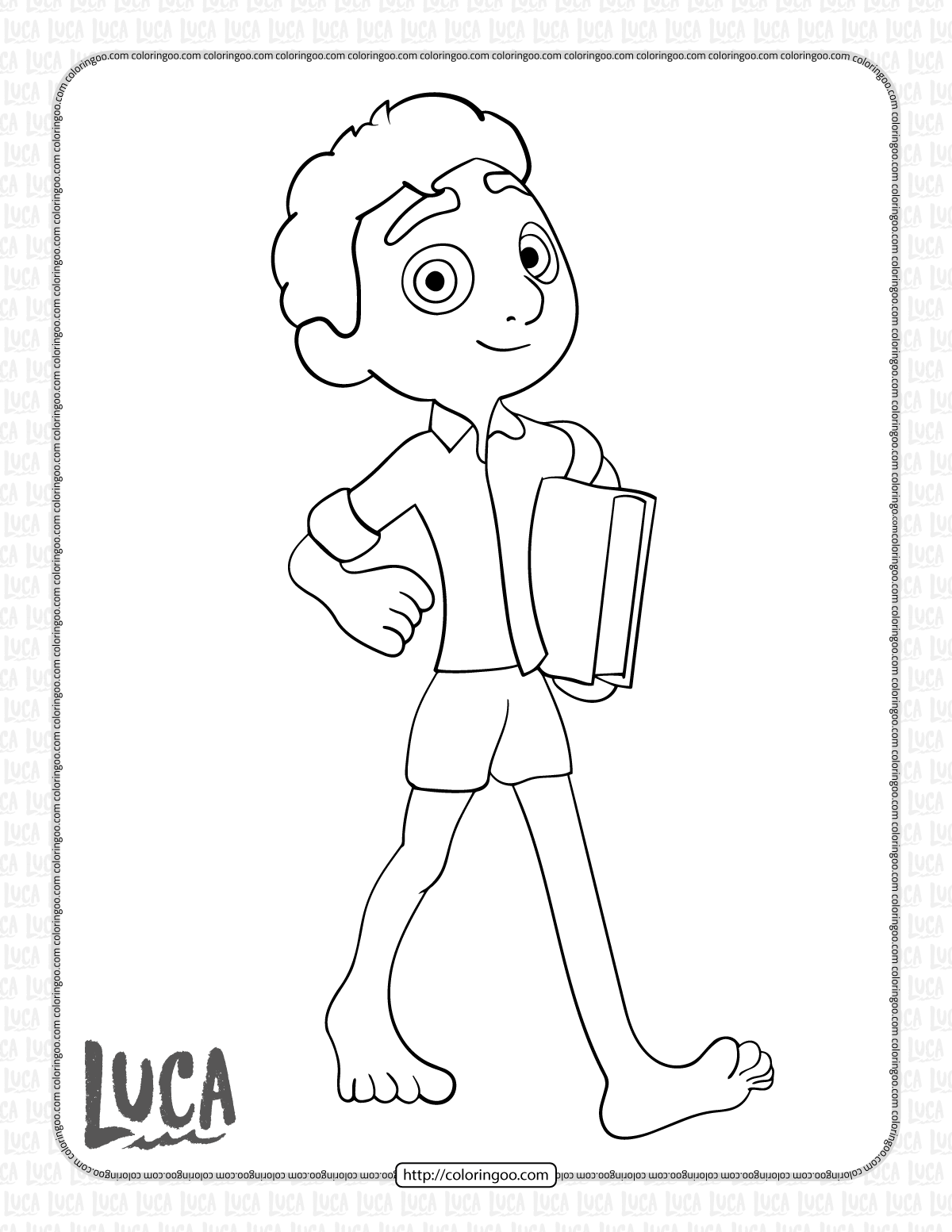 Disney luca walking with a book coloring page