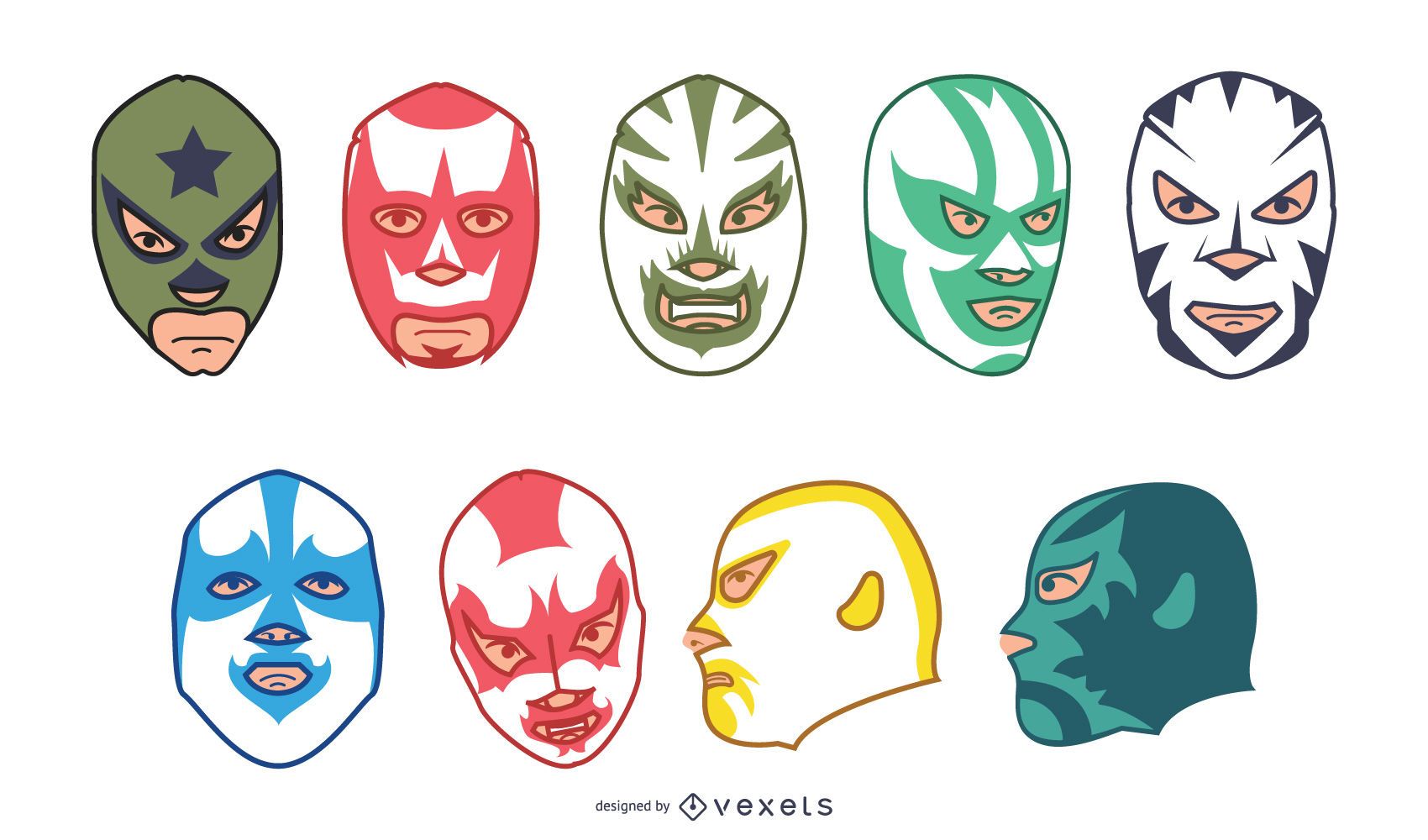 Mexican lucha libre mask collection vector download