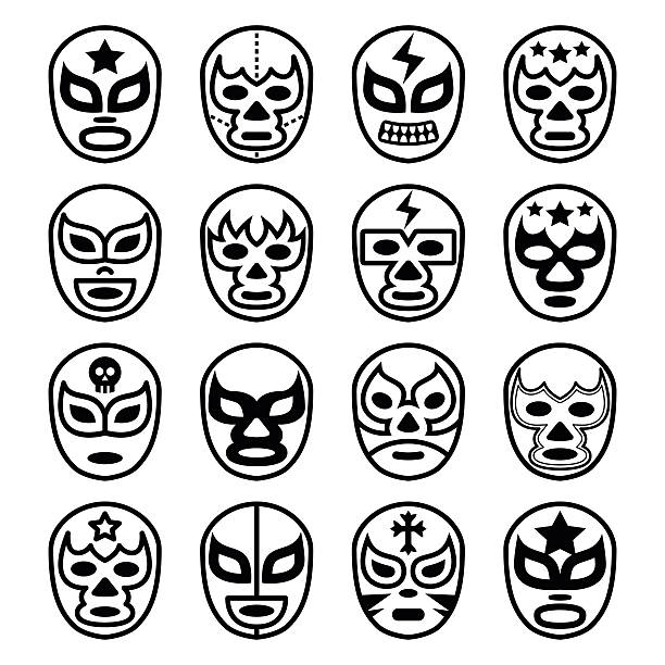 Lucha libre mexican wrestling masks line black icons stock illustration