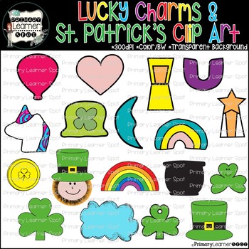 Updated lucky charms with new unicorn st patricks day clip art color bw