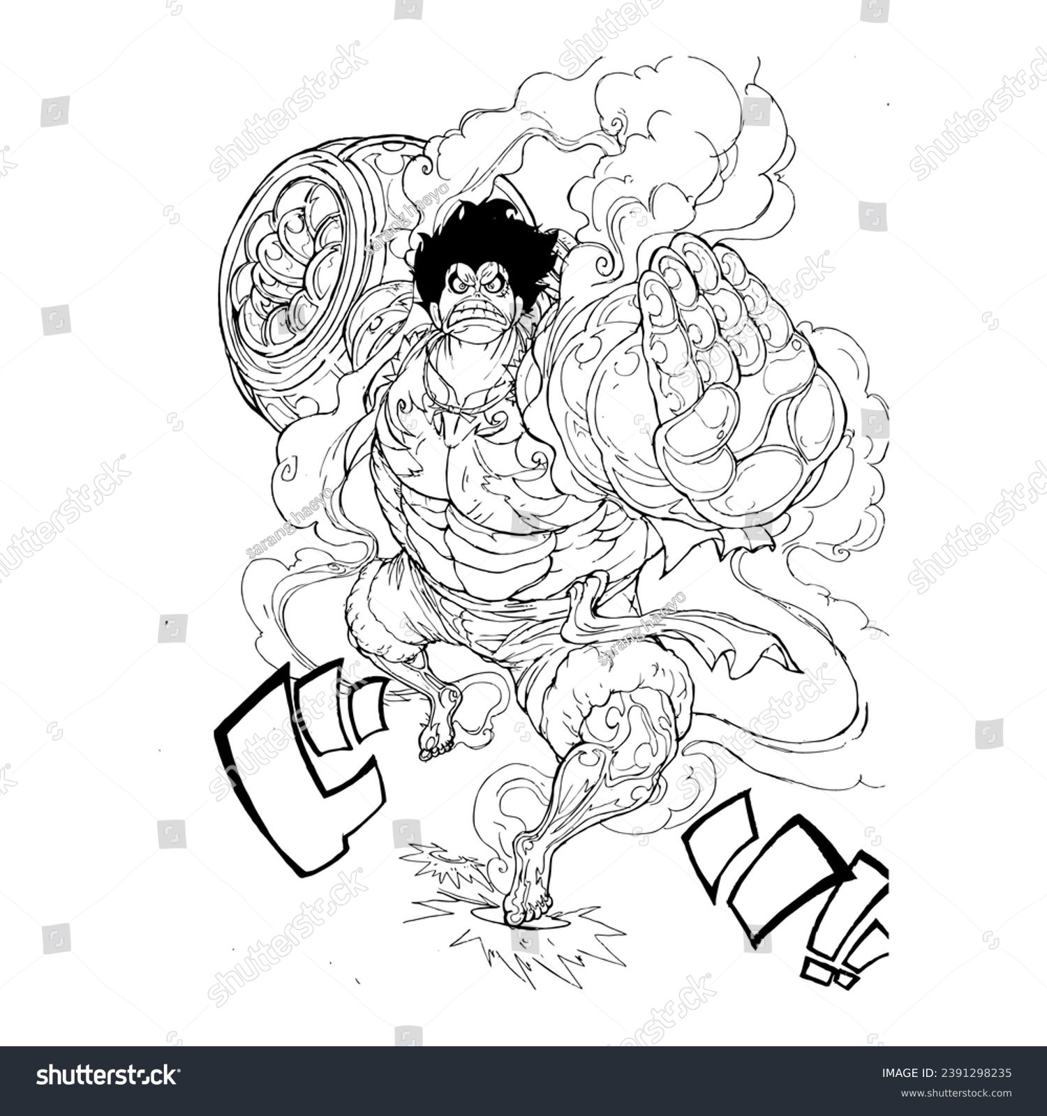 Vektor stok drawing coloring pages luffy gear tanpa royalti