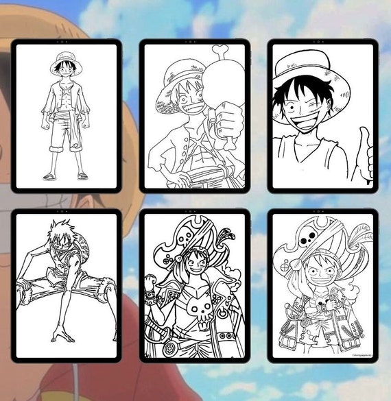 Coloring book printable one piece king of pirate monkeydluffy anime pdf format limited edition grand line