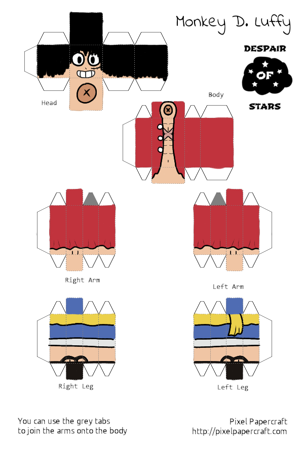 Monkey d luffy minecraft skin free printable papercraft templates