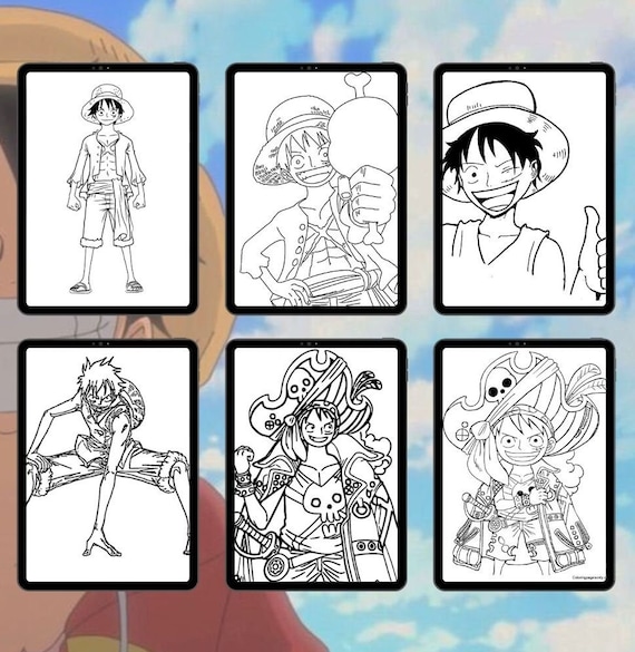 Coloring book printable one piece king of pirate monkeydluffy anime pdf format limited edition grand line