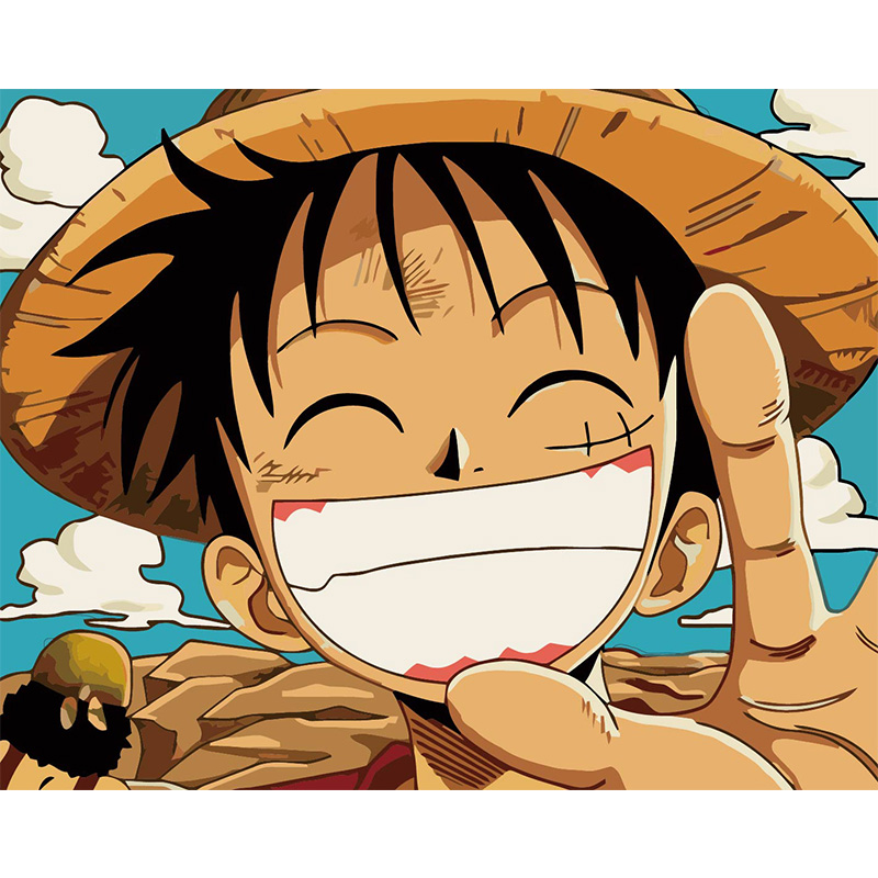 Cartoon luffy one piece acrylic paint by numbers framed coloring picture diy painting by numbers for kids wall art picture