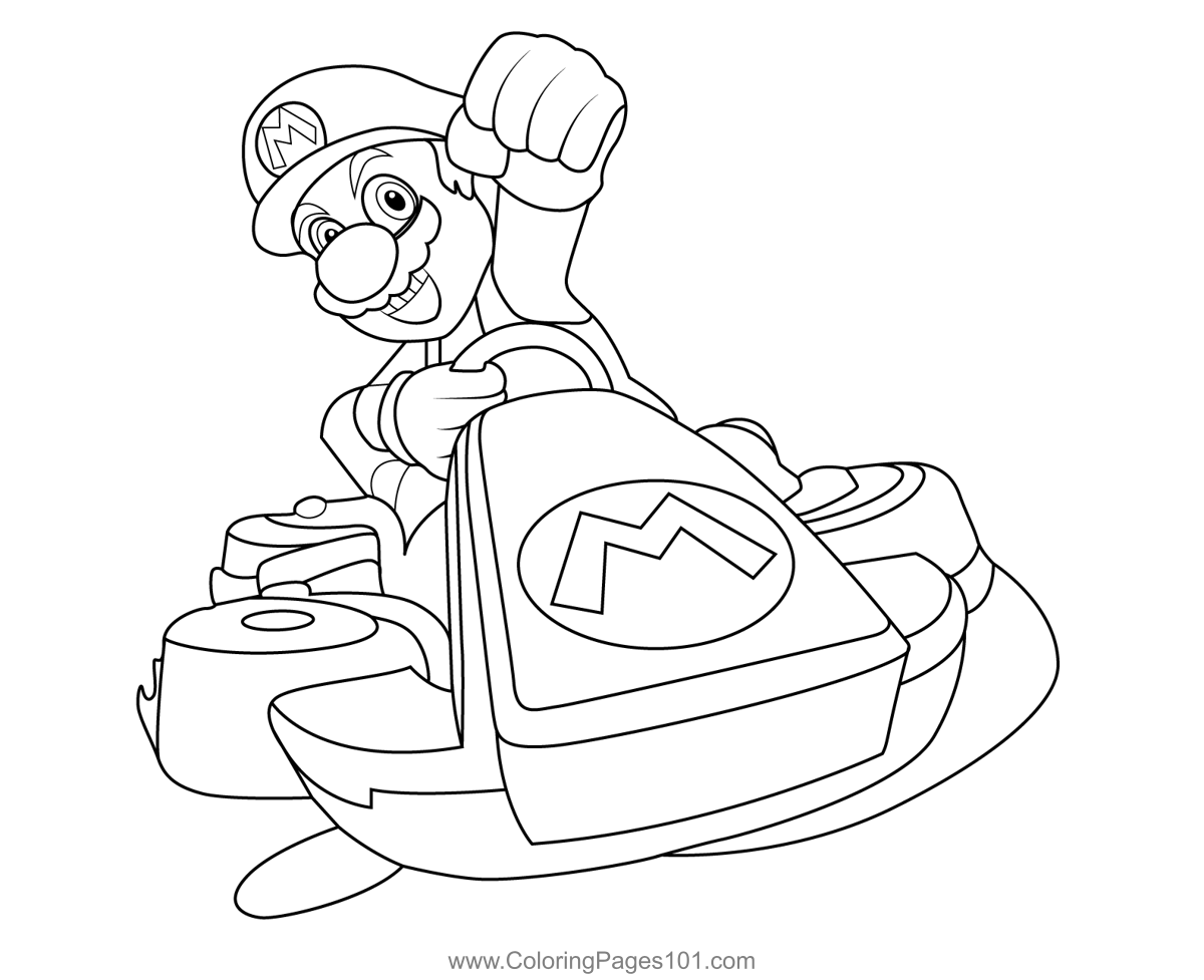 Mario mario kart coloring page for kids