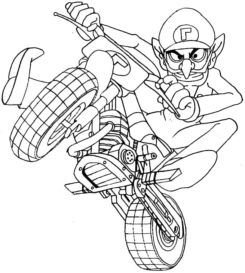 Mario kart riding a motorbike coloring page