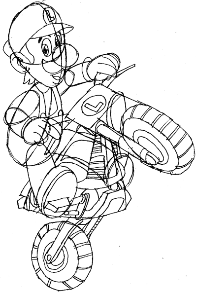 How to draw luigi riding a motorcycle bike from wii mario kart