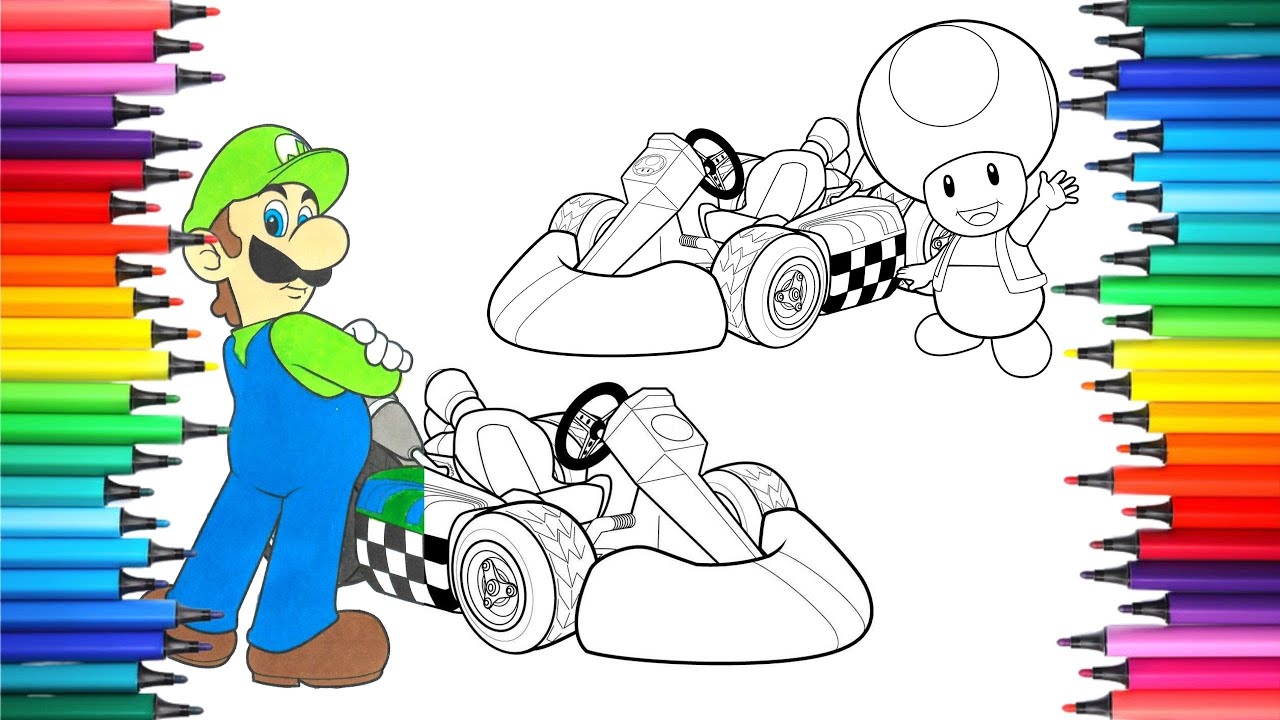 Coloring mario kart luigi and toad coloring page coloring for kids