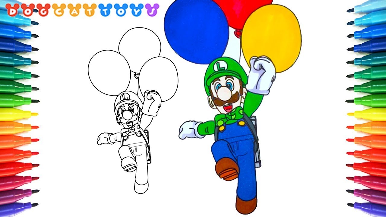 How to draw super mario odyssey luigi balloon drawing coloring pages videos for kids