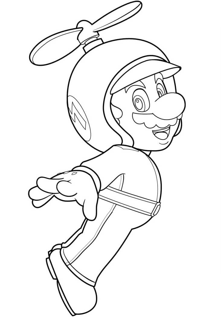 Propeller mario flying coloring page