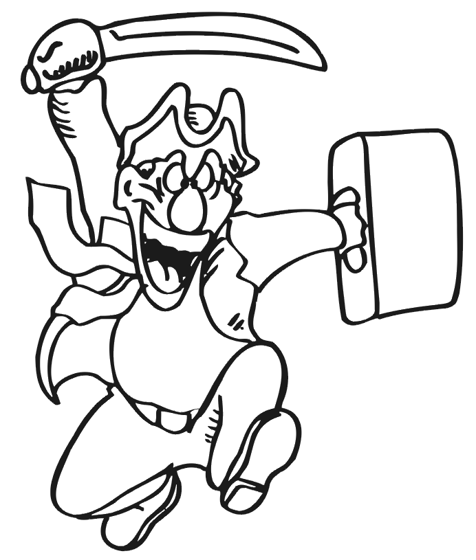 Pirate coloring page pirate charging with sword satchel