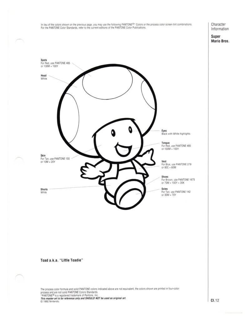 The ultimate mario fan on x here are the official pantone color palette guidelines for luigi princess toadstool toad and bowser there is a note to not flop luigis art or the
