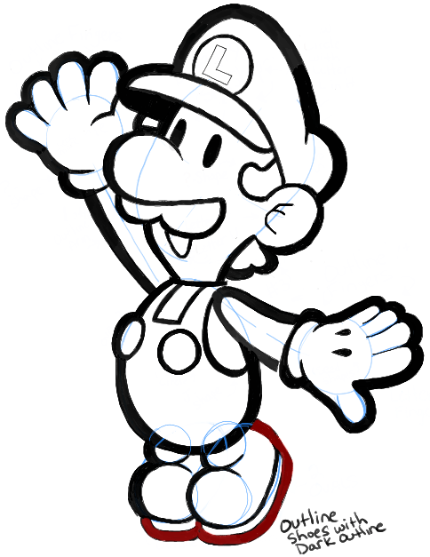 How to draw paper luigi from paper mario step by step drawing tutorial