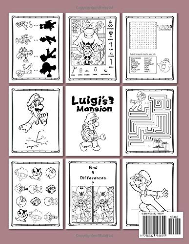 Luigis mansion activity book perfect gift one of a kind maze hidden objects coloring find shadow spot differences dot to dot word search activities books for kid and adult dawson