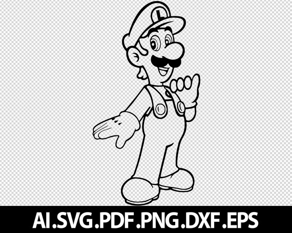 Luigi super mario svg png pdf vector digital file instant download layered transparent images cricut color black and white