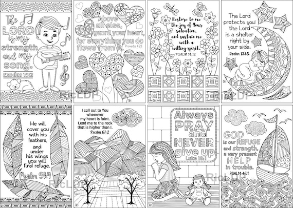 Coloring scripture cards set inspirational bible verses psalm psalm luke exodus digital download