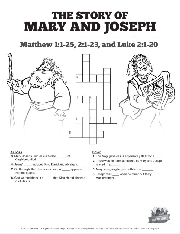 Luke mary and joseph christmas story sunday school crossword puzzles clover media
