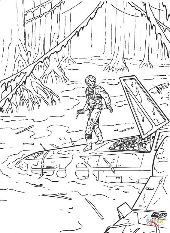 Luke skywalker dagobah landing coloring page free printable coloring pages