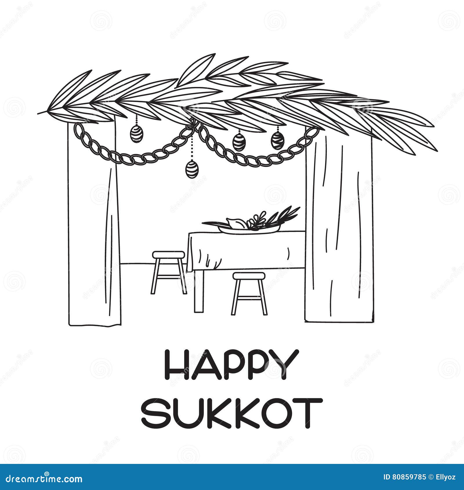 Sukkah with table food and sukkot symbols stock vector