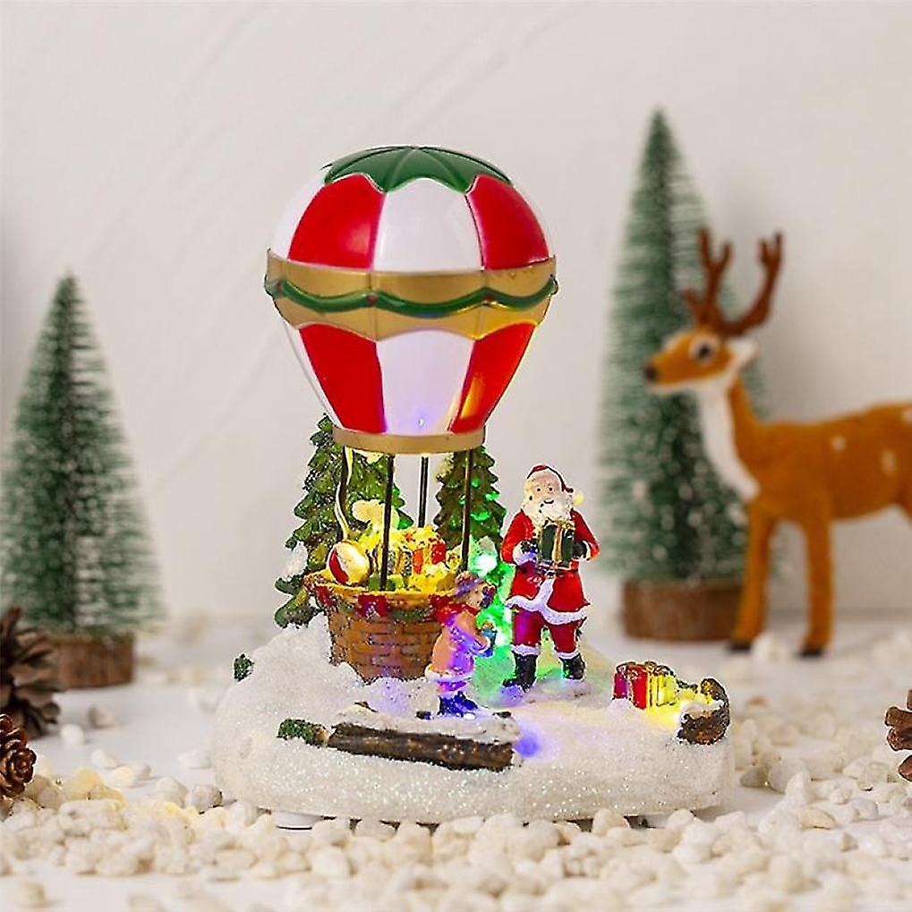 Christmas snow house village glowing music hot air balloon santa claus christmas decorations orname