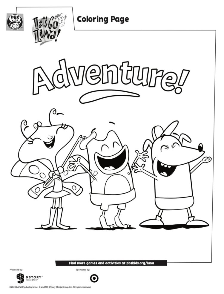 Adventure with lets go luna coloring page â kids for parents