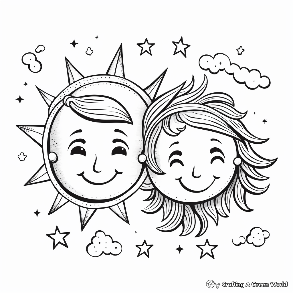 Sun and moon coloring pages