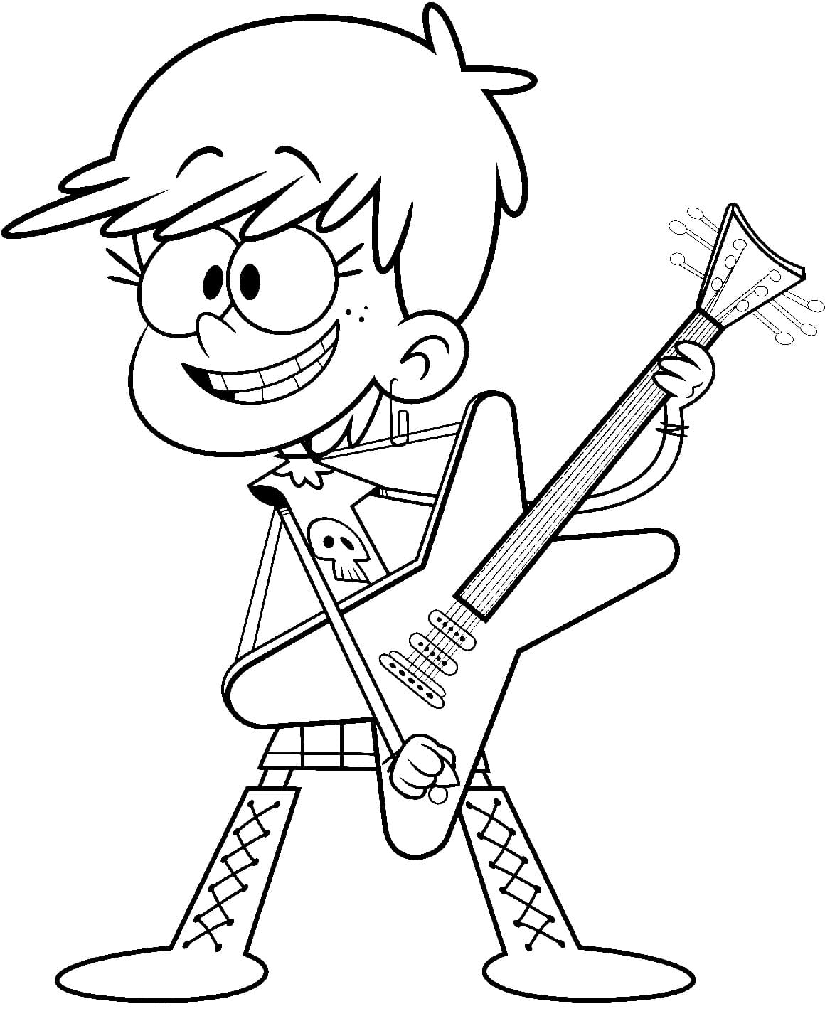 Luna loud is playing guitar coloring page