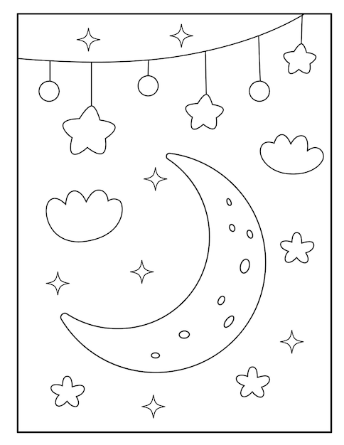 Premium vector moon coloring pages for kids