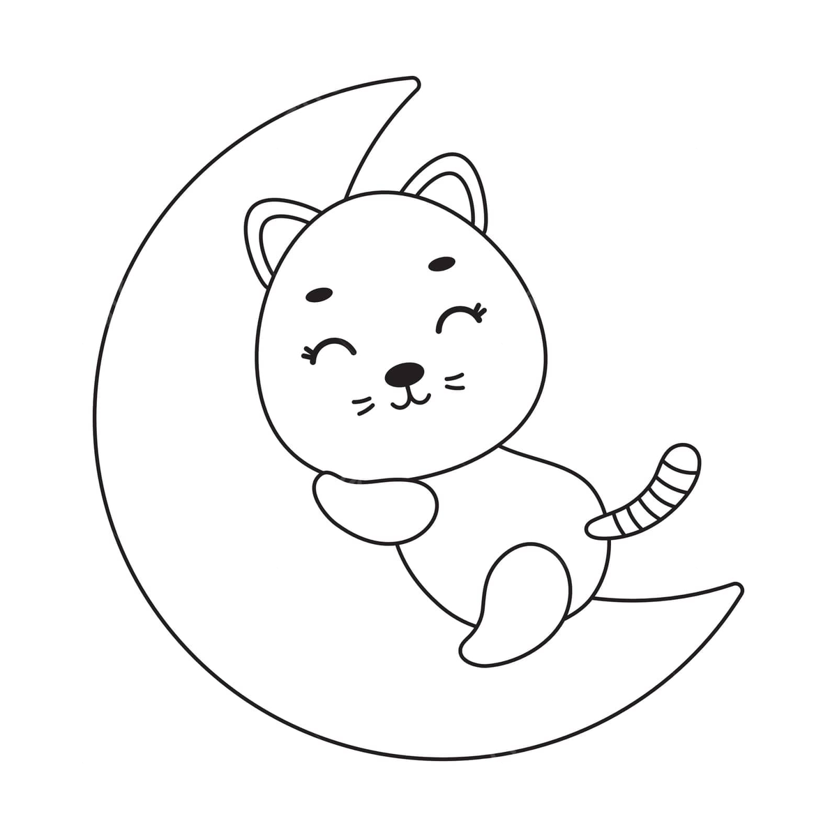 Cute cat on moon coloring page for preschoolers vector illustration vector playful kindergarten clipart png and vector with transparent background for free download