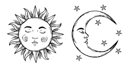 Sun moon coloring page stock photos and images