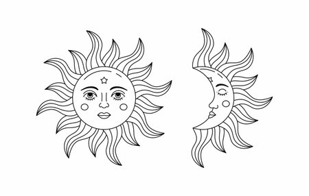 Sun moon coloring page stock illustrations cliparts and royalty free sun moon coloring page vectors