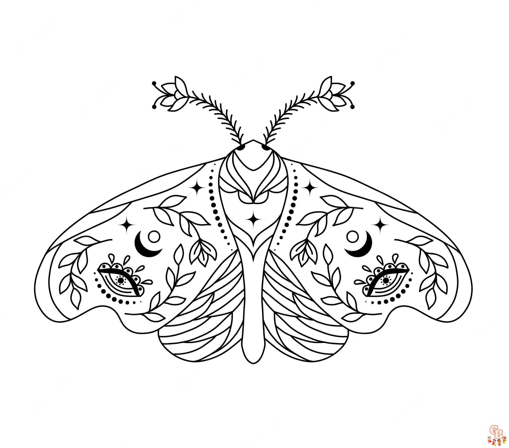 Printable moth coloring pages free for kids and adults