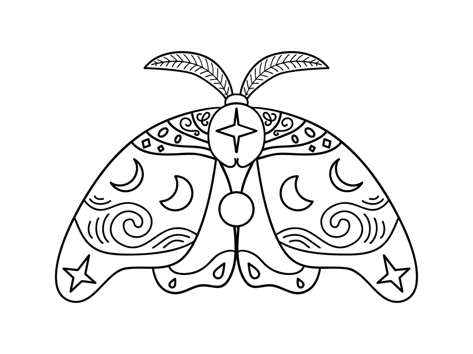 Night moth with magic symbols by olena voronetska on