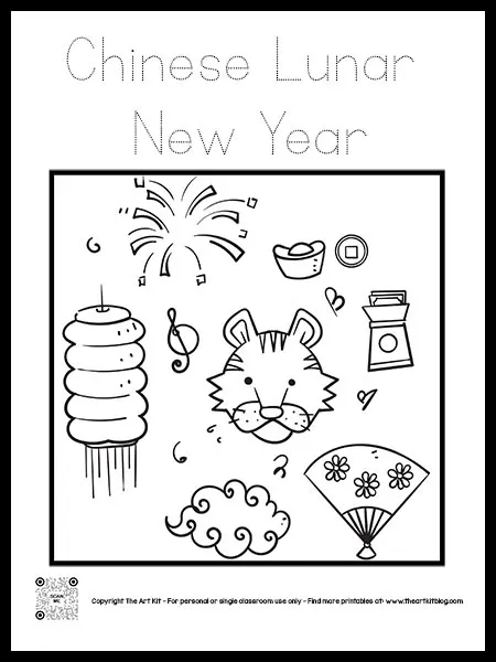 Chinese lunar new year coloring page printable dotted font â the art kit
