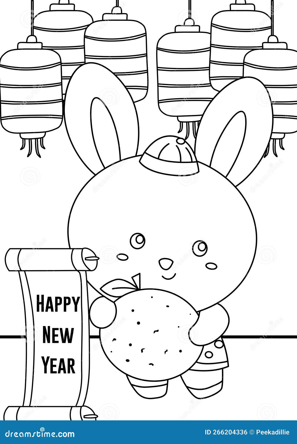 Happy rabbit chinese new year coloring pages for kids and adult stock illustration