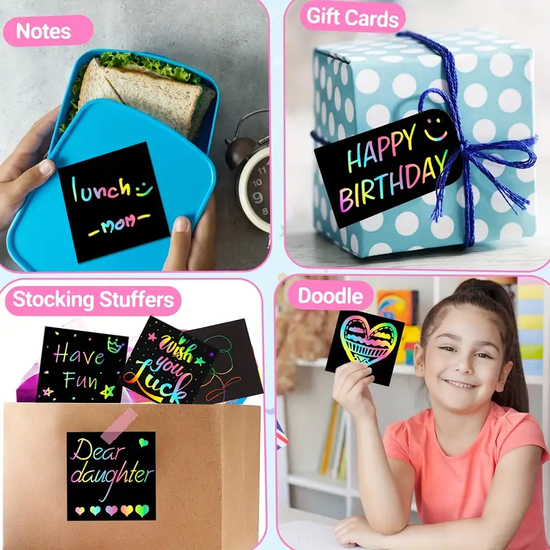 Scratch art rainbow mini notes with wooden stylus color