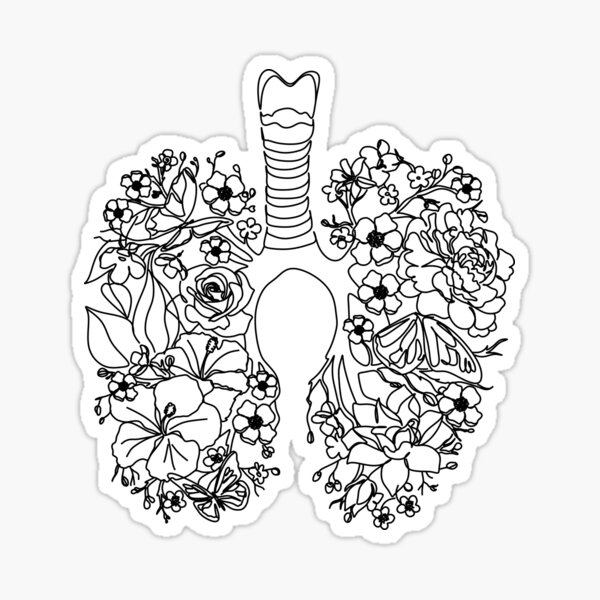 Lungs with flowers line drawings line art pulmonary illustrations coronavirus concept sticker for sale by onelineprint