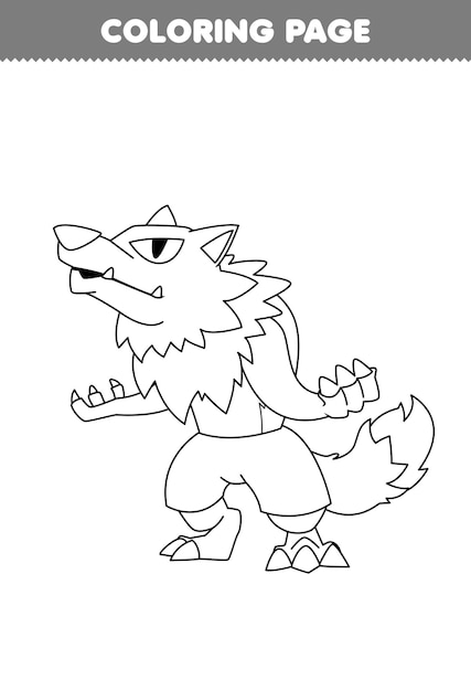 Premium vector education game for children coloring page of cute cartoon werewolf line art halloween printable worksheet