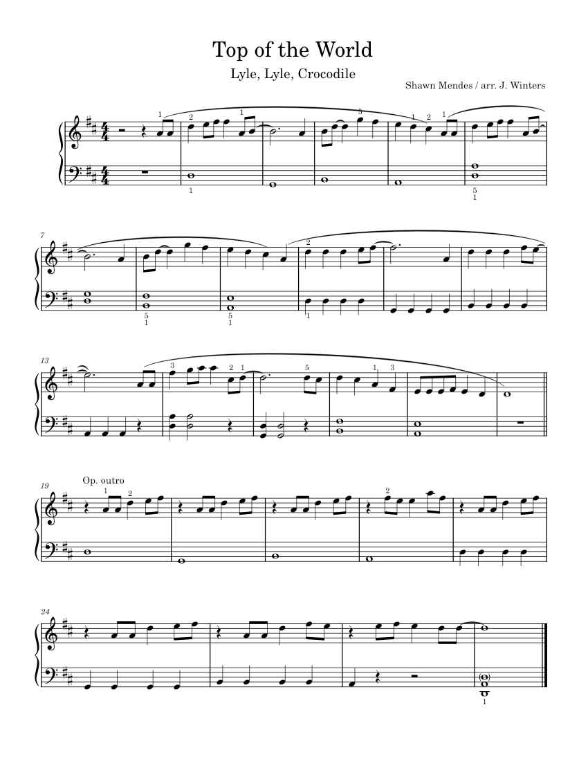 On top of the world â shawn mendes top of the world lyle lyle crocodile easy piano sheet music for piano solo