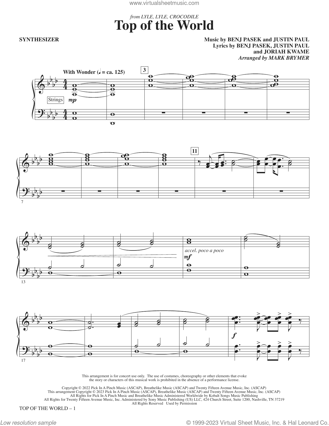 Top of the world from lyle lyle crocodile arr mark brymer plete set of parts sheet music for orchestraband rhythm