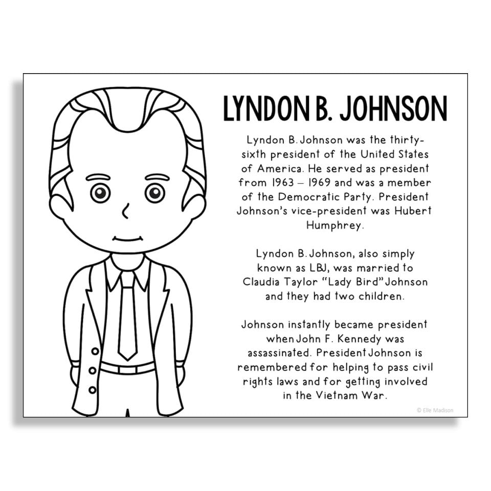 Us presidents coloring page activity printables homeschool curriculum preschool kindergarten bulletin board classroom decor worksheets