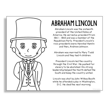 President abraham lincoln coloring page poster for crafts activity us history