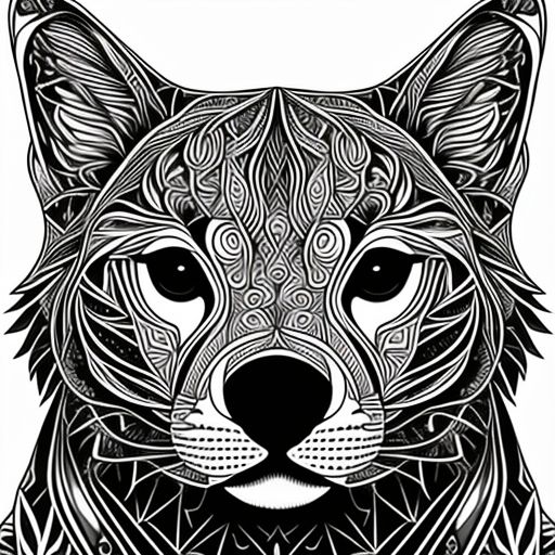 Davidroots coloring page for adults bold lines dark lines mandala puppy body mandala cat face mandala face symmetrical white background clean line art fine line art