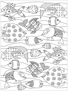 Squared drawing with fishes by m c escher