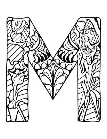 Letter m zentangle coloring page from zentangle alphabet category select from â free printable coloring pages alphabet coloring pages printable coloring pages