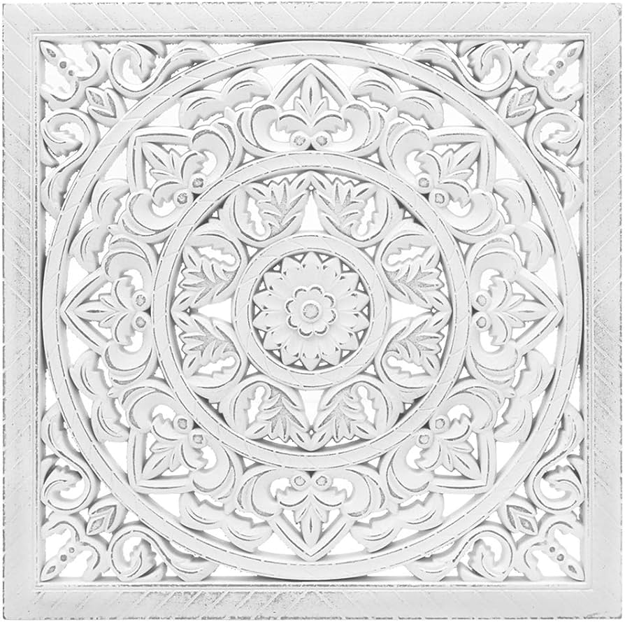 Sumgar cuadro de pared d de madera blanca en relieve decoraciãn de pared hueca mandala boho marruecos cuadrado decoraciãn de pared decoraciãn shabby ornament bohemia x cm hogar